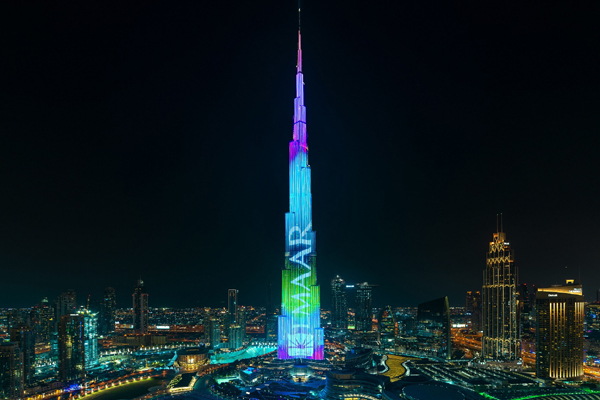 The iconic Burj Khalifa in Dubai, UAE is entertaining visitors to ...